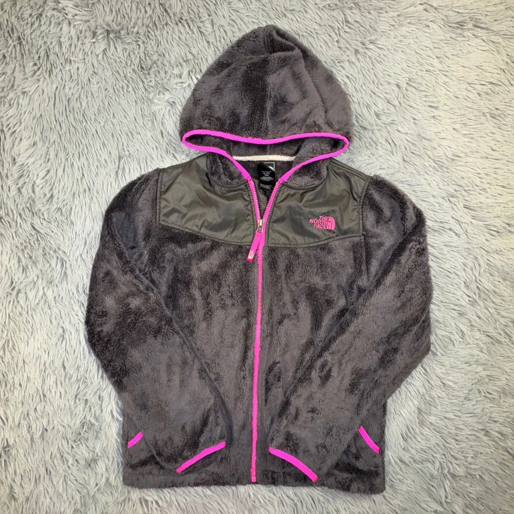 The North Face Girls XL 18 Suave Oso Full-Zip Hooded‎ Jacket Gray Pink Fleece